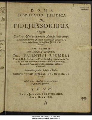 Disputatio Iuridica De Fideiussoribus