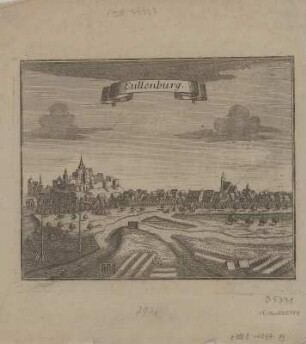 Ansicht von Eilenburg, Kupferstich, 1737 : Eullenburg. - [Franckfurth ; Leipzig] : [Riegel] , [1737]. - 1 Kunstbl. : Kupferst. ; 18 x 15 cm