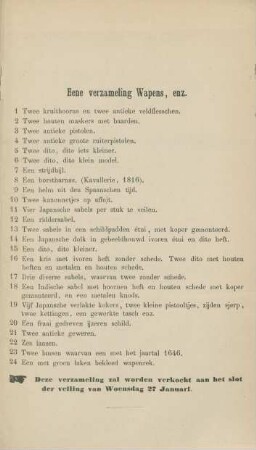 Eene verzameling wapens, enz.