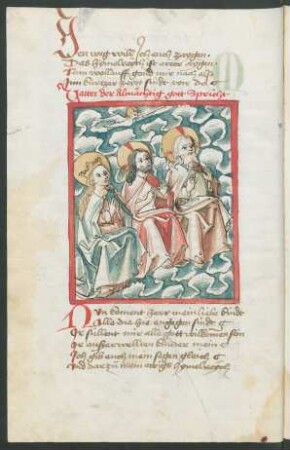 Gottvater, Christus, Maria über den Wolken thronend, mit Heiliggeisttaube
