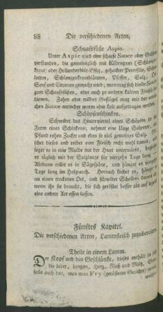 Fünftes Kapitel. Die verschiedenen Arten, Lammfleisch zuzubereiten