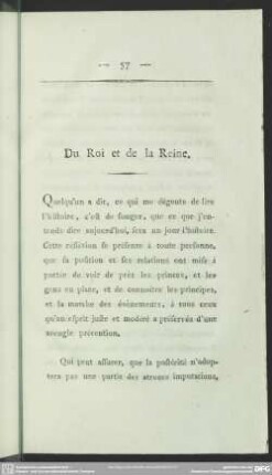 Du Roi et de la Reine