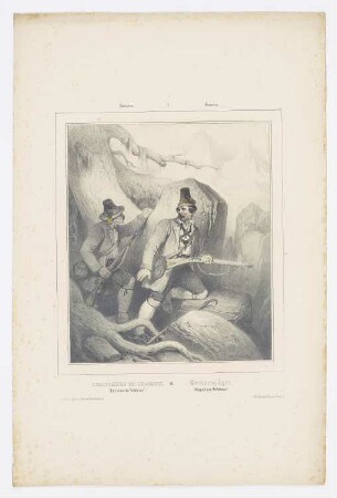Chasseurs de chamois (Environs du Schliersee), Blatt 7 der Folge "Souvenirs du Tyrol, du Vorarlberg et de la haute Bavière"