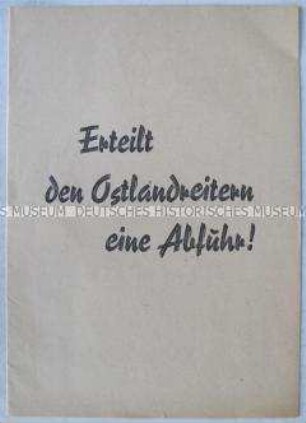 Agitationsschrift der SED zum Tag der Opfer des Faschismus gegen bundesdeutsche Ostpolitik und Landsmannschaften