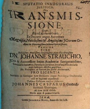 Disputatio Inauguralis Juridica, De Transmissione