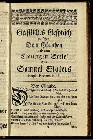 Samuel Slaters Ausführliches Gespräch Zwischen dem Glauben und der Seele