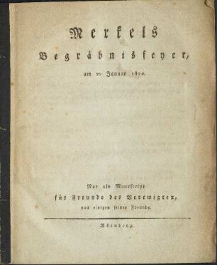 Merkels Begräbnisfeyer, am 20 Januar 1820