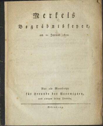 Merkels Begräbnisfeyer, am 20 Januar 1820