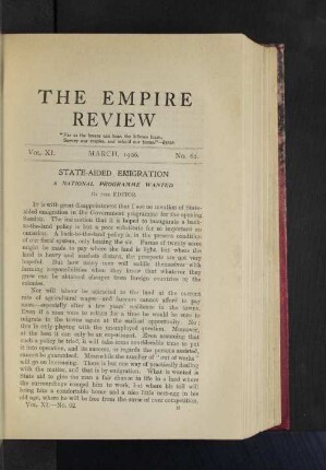State-Aided Emigration. A National Programme Wnated.