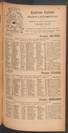 Hipódromo Argentino - Reunión del 17 de Diciembre de 1905