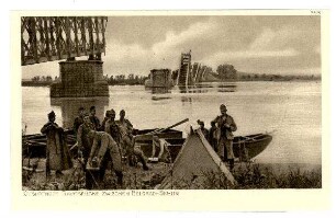 Der Krieg 1914/15 in Postkarten, 39. Reihe, Abt.: Serbischer Kriegsschauplatz, 1. Gruppe: Nr. 383: Gesprengte Savebrücke zwischen Belgrad-Semlin