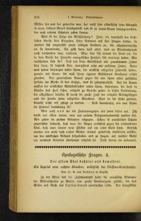 Apologetische Fragen : 4. vor allem Übel behütet und bewahret ; ein Kapitel vom rechten Glauben, anläßlich der Messina-Katastrophe