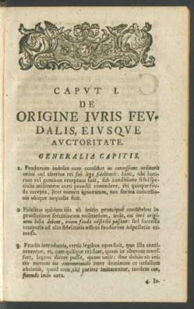 Caput I. De Origine Iuris Feudalis, Eiusque Auctoritate