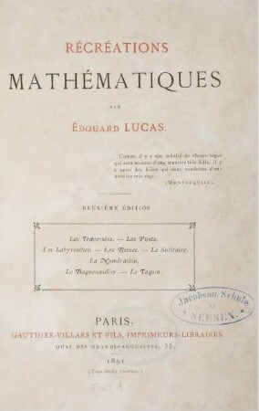 Tome 1: Récréations mathématiques. Tome 1
