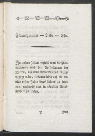 Frauenzimmer - Liebe - Ehe