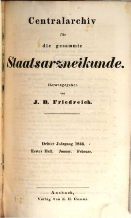 Centralarchiv für die gesammte Staatsarzneikunde. 3. 1846, H. 1 - 4