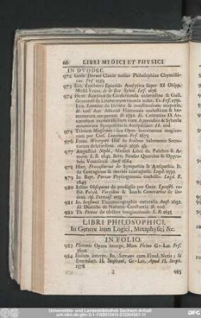Libri Philosophici. In Genere item Logici, Metaphysici &c.