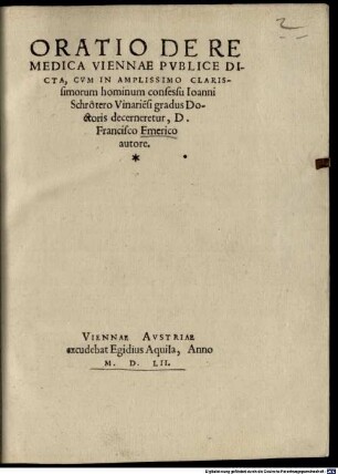 Oratio de re medica