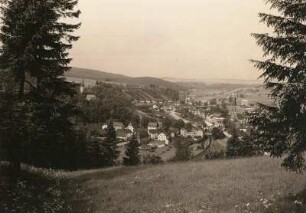 Neuhausen, Ortsansicht : Neuhausen mit Schloß Purschenstein von Südwesten