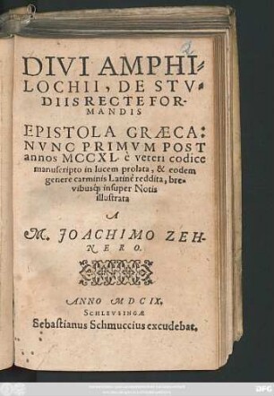 Divi Amphilochii, De Studiis Recte Formandis Epistola Graeca