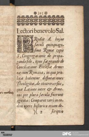 Lectori benevolo Sal.