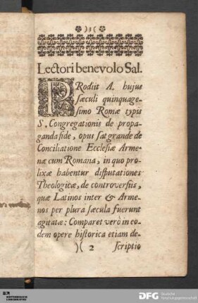 Lectori benevolo Sal.