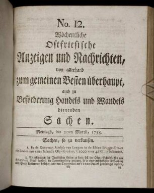 No. 12. Montags, den 20ten Martii, 1758.