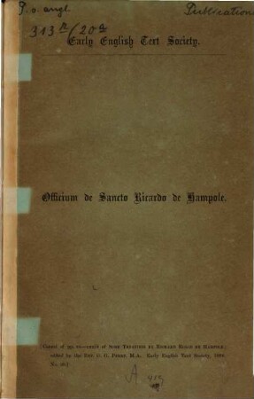 Officium de Sancto Ricardo de Hampole : [cancel of pp. XV - XXXIII of Some treatise by Richard Rolle de Hampole]