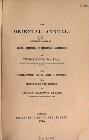 The oriental annual : containing a series of tales, legends, & historical romances. 1840