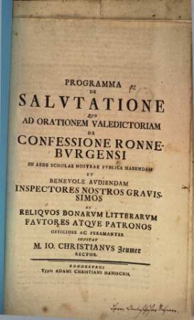 Progr[amma] de salutatione