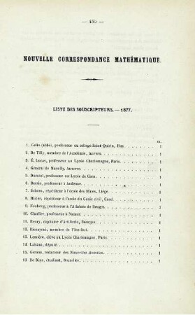 Nouvelle correspondance mathématique.