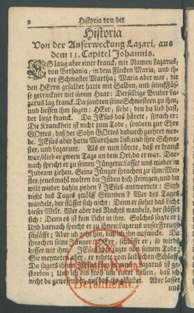 Historia Von der Auferweckung Lazari, aus dem 11. Capitel Johannis