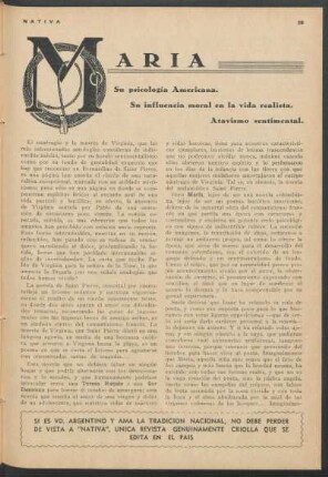 María : Su psicología Americana. Su influencia moral en la vida realista. Atavismo sentimental.