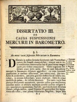 Phaenomena barometri, quatuor dissertationibus inaug. illustrata : Diss. III., de causa suspensionis Mercurii in barometro