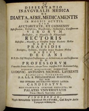 Dissertatio Inauguralis Medica De Diaeta, Aere, Medicamentis In Morbis Acutis