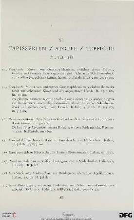 XI. Tapisserien, Stoffe, Teppiche (Nr. 512-538)