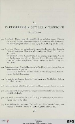 XI. Tapisserien, Stoffe, Teppiche (Nr. 512-538)