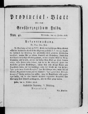 Num. 41, Ausgabe vom 14. Oktober 1818