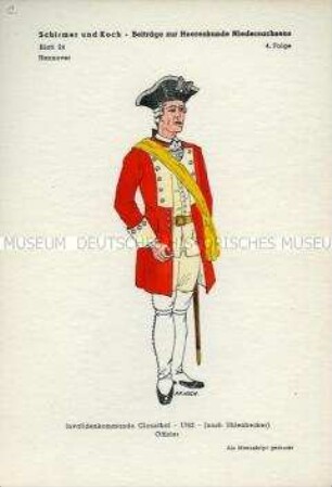 Uniformdarstellung, Offizier des Invaliden-Korps, Kurfürstentum Hannover, 1763.
