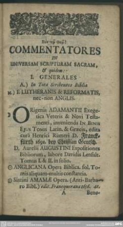 Commentatores In Universam Scripturam Sacram