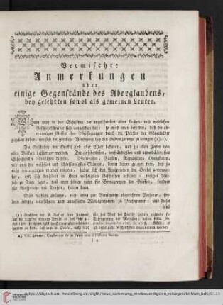 Vermischte Anmerkungen über einige Gegenstände des Aberglaubens, den gelehrten sowol als gemeinen Leuten
