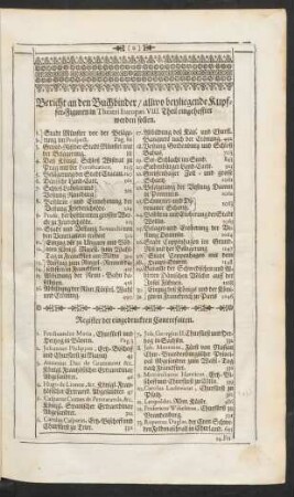 Bericht an den Buchbinder/ allwo beyliegende Kupffer-Figuren in Theatri Europaei VIII. Theil eingehefftet werden sollen