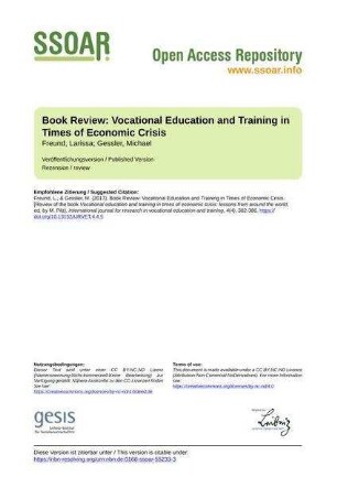 Book Review: Vocational Education and Training in Times of Economic Crisis