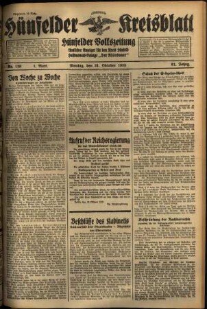 Erste Ausgabe vom Montag, den 21. Oktober 1935.