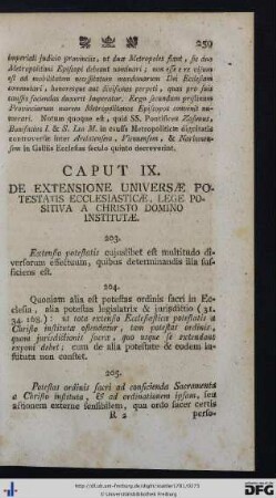 Cap. IX. De Extensione Universae Potestatis Ecclesiasticae, Lege Positiva A Christo Domino Institutae.