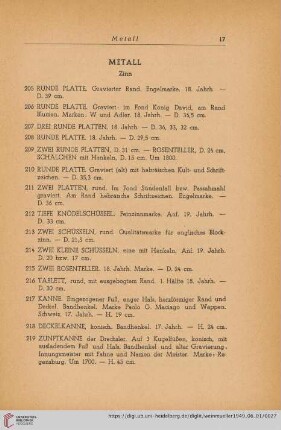 Zinn (Nr. 205 - 251)