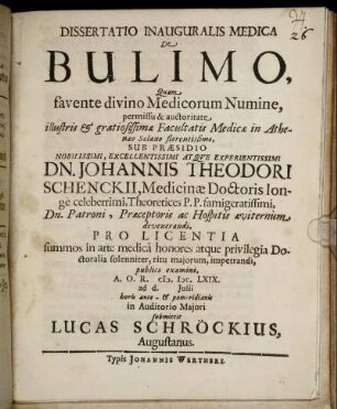 Dissertatio Inauguralis Medica De Bulimo