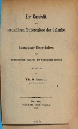 Zur Casuistik [Kasuistik] der secundären Tuberculose der Gelenke