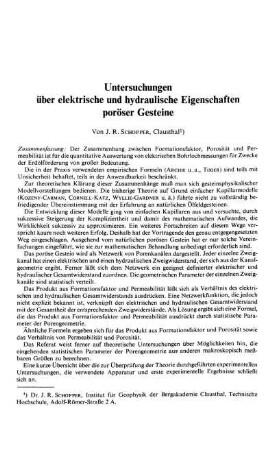 Untersuchungen über elektrische und hydraulische Eigenschaften poröser Gesteine