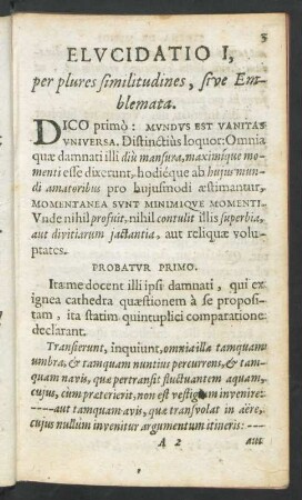 Elucidatio I, pre plures similitudines, sive Emblemata